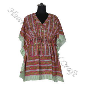 100% Cotton <b>Women</b> Sleepwear Hand Block Printed <b>Kaftan</b> <b>Dress</b> KFCS126 Light Weight <b>Women</b> Casual Occasion Wear Short Caftan <b>Dresses</b> - Product Image 3