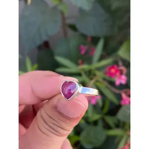 Natural Ruby Heart <b>Ring</b> <b>925</b> Sterling <b>Silver</b> Handmade Heart Shape Gemstone <b>Ring</b> Wholesale Jewelry Supplier - Product Image 3