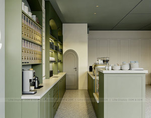 Comptoir <span class=keywords><strong>de</strong></span> bar vert à lattes pour café, mobilier d'intérieur, bureau <span class=keywords><strong>de</strong></span> réception <span class=keywords><strong>de</strong></span> luxe côtelé pour boutique - Product Image 2