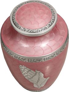 Urne de crémation moderne en rose perle Urne commémorative pour adultes avec cendres humaines, funérailles, urnes funéraires 200 pouces cubes (mains en prière) - Product Image 3