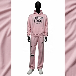 Custom Stacked Heavyweight Jogger pantalones de chándal holgados y Sudadera con capucha Set 2 piezas Fleece Men Sweatsuits Pullover Chándales para hombres - Product Image 4