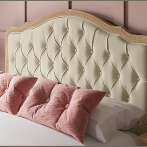 เตียงนอนสไตล์ฝรั่งเศสสุดหรู ทำจากไม้เนื้อแข็ง สีขาวฟอก ดีไซน์คลาสสิก โครงไม้สำหรับที่พักอาศัย พร้อมหัวเตียงแบบกระดุม - Product Image 6