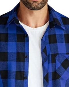 Chemise en flanelle à carreaux bleu et noir pour homme, manches longues, boutonnée, décontractée, chaude pour l'hiver, avec poche poitrine, fabrication OEM - Product Image 2