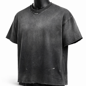 Camiseta Negra Oversize de Punto para Hombre, Estilo Urbano Premium, Vintage, Corte Regular, Lavado Ácido, Suministro al por Mayor - Product Image 4