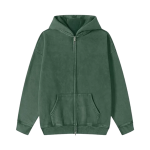Sudadera con Capucha Verde Oscuro con Cierre, Estilo Urbano, Unisex, Algodón Grueso, Holgada, Venta al Por Mayor 2026 - Product Image 1