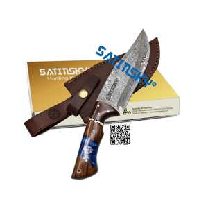 Couteau de poche Damas fait main Satinsky 8 pouces, manche Micarta, étui, pliant, chasse, cadeau, acier haute teneur en carbone 1095+15N20, manuel, certifié CE - Product Image 6