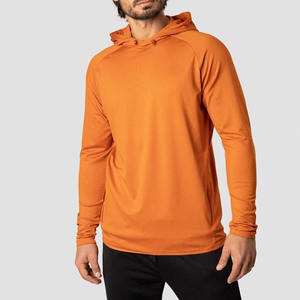 Sudadera con capucha deportiva personalizada para hombre 92% poliéster 8% Spandex tejido reciclado naranja quemado con Capucha ajustable sudaderas - Product Image 1