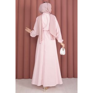 Abito Hijab a Righe Rosa con Laccetti Laterali e Vita Naturale - Product Image 5
