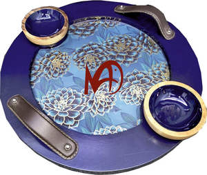 Plateau de service artisanal en bois de manguier au fini brillant avec poignée en résine Plateau décoratif en MDF avec revêtement en émail à impression numérique - Product Image 3