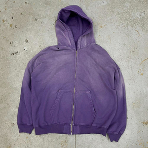 เสื้อมีฮู้ดแบบมีซิปผ้าเฟรนซ์เทอร์รี่ผ้าฟรังซ์เคอตตอนผ้าย่นซีดมีกรดซีดๆโลโก้แบบวินเทจตามสั่ง - Product Image 6