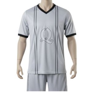 ชุดเครื่องแบบฟุตบอลสีเทาอ่อนแบบกำหนดเองชุดเสื้อฟุตบอลแบบสั้นผ้าโพลีเอสเตอร์ระบายอากาศได้ดีและกางเกงขาสั้นสำหรับผู้ชาย - Product Image 6