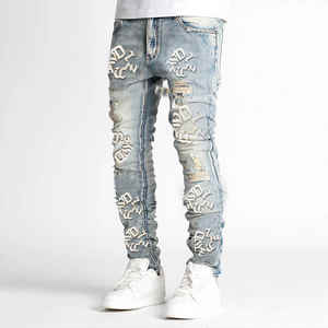 Pantalons confortables en denim pour hommes prix de gros coupe décontractée streetwear urbain support de marque en usine en vrac - Product Image 2