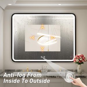 Miroir LED élégant pour les espaces de bain Grand design rectangulaire arrondi Rétroéclairage noir Style moderne illuminé pour les hôtels - Product Image 6