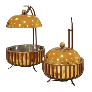 Casserole de luxe en métal plaqué or Support élégant Réchauffeur d'aliments de qualité alimentaire Mariages du Golfe Fêtes d'hôtel Cuisine Pot de service élégant - Product Image 3