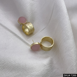 <b>Rose</b> Quart <b>Gold</b> Plated Designer <b>Earrings</b> Geometric <b>Stud</b> Brass Jewelry Stunning Engagement Quartz Drop <b>Earrings</b> Plain <b>Earring</b> - Product Image 1