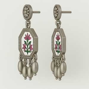 Boucles d'oreilles à tige en argent sterling 925 faites à la main, design floral, bijoux fins indiens vintage, lunette géométrique, cadeau de fête - Product Image 1