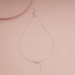 Collar de Moda para Boda 185061, Perlas de Imitación, Cadenas de Acero Inoxidable y Latón, Diseño Geométrico con Forma de Número y Flores, Bañado en Rodio - Product Image 2