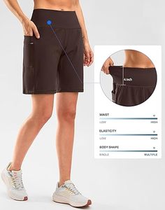 Pantalones cortos atléticos de cintura alta de 9 pulgadas para mujer, diseño de Bermudas hasta la rodilla, bolsillos con cremallera, transpirables, para gimnasio, Fitness, correr, uso diario - Product Image 6