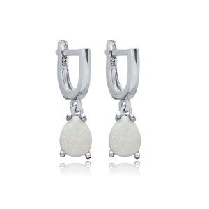 <b>White</b> Opal <b>Pearl</b> Cut Stone Solitaire Design Wholesale Handmade Turkish 925 Sterling Silver Dangle <b>Earrings</b> - Product Image 1