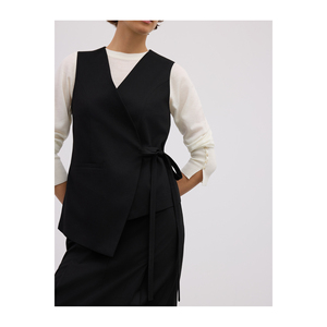 Chaleco sin mangas con cinturón de diseño único para mujer, chaleco asimétrico de mezcla de viscosa con lazo ajustable. - Product Image 6