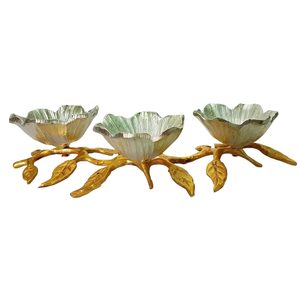 En forme de fleur en céramique trois bols de service élégant conception de feuille support en métal pièce maîtresse de Table écologique léger décor à la maison - Product Image 3