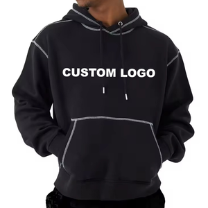 Sweat à capuche unisexe à logo personnalisé, Streetwear surdimensionné et lourd, épaules tombantes avec techniques de couture à l'aiguille - Product Image 1