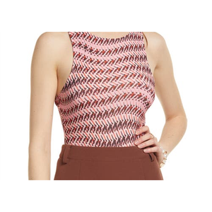 Body a girocollo alto con cut-out Open Edit in stampa geometrica a onde rosa peonia, casual, estivo/invernale, in nylon, a maniche corte, taglia XS - Product Image 2