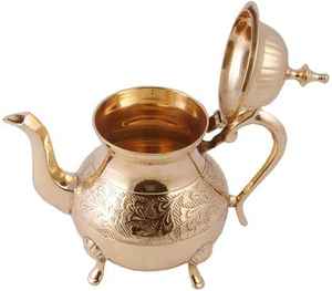 Brass <b>Tea</b> <b>Kettle</b> 500 ml Handcrafted with Detailed Engravings Luxury Traditional Home Office Table Decor - Product Image 2