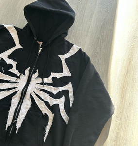 Sudaderas con capucha para hombre con lavado ácido, ropa de calle de gran tamaño con apliques bordados, estilo desgastado, 100% por ciento de algodón, Sudadera con capucha de felpa francesa - Product Image 2