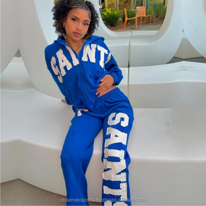 Chándal personalizado de alta calidad, ropa de calle polar de algodón, conjunto de pantalones de chándal con cremallera y Sudadera con capucha, chándales extragrandes de invierno para hombre - Product Image 1