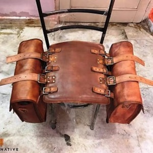 Enormes alforjas de cuero nativo 2X Bolsas laterales de motocicleta marrones clásicas Cuero genuino - Product Image 3