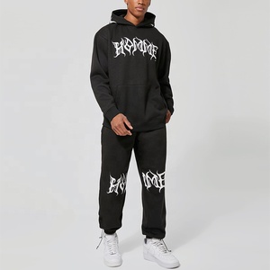Gran oferta de pantalones de chándal Unisex de algodón de rizo francés y conjunto de Sudadera con capucha chándales personalizados de alta calidad en relieve Jogger Sweatsuit para hombre - Product Image 3