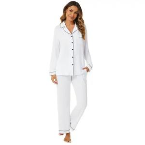 Pjs Sets Pijamas Conjuntos Mujeres Venta al por mayor Modal Ropa de dormir Sleep & Lounge Wear Custom Cotton Ladies Pijamas suaves de manga larga - Product Image 2