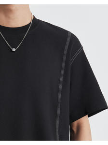 Camiseta de Estilo Americano 100% Algodón para Hombre, 210 g/m², 63% Algodón, 37% Poliéster, Corte Holgado con Costuras y Bordados a la Vista - Product Image 5