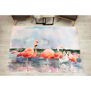 Tapis Flamant rose aquarelle : motif animal tropical, lavable en machine, tapis imprimé, tapis en chenille - Product Image 2