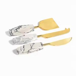 Juego de Queso con Mango de Mármol, Cuchillo para Queso, Tenedor para Queso y Rebanador de Queso con Mangos de Forma Cuadrada - Product Image 1