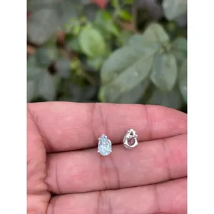 925 Silver Natural Aquamarine <b>Stud</b> <b>Earrings</b> Pear Cut Diamond Water Drop Shape Garnet Rose Gold Plating 14K/18K Gold Main Trendy - Product Image 3