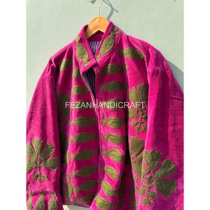 Handmade Embroidered <b>Quilted</b> Velvet <b>Jacket</b> with Floral <b>Pattern</b> Two Side Pockets Unisex Design Quick Dry Feature Made Rajasthan - Product Image 4