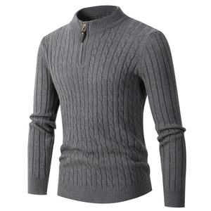 Pull en maille pour homme uni, automne-hiver, tricot à manches longues, col roulé, fermeture éclair, pull-over pour homme, vêtements d'extérieur - Product Image 1