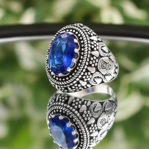 Anillo de Lujo Vintage con Zafiro Azul, Plata de Ley 925, Chapado en Rodio, Joyería de Piedras Preciosas Hecha a Mano para Mujer, Venta al Por Mayor - Product Image 5