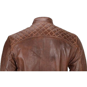 Brown Genuine Leather Waterproof Men's <b>Slim</b> <b>Fit</b> Winter High Street Style Stand Collar Fur Shell Cotton Lined <b>Jacket</b> Custom Logo - Product Image 5