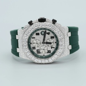 Reloj de Diamantes Naturales Brillantes con Claridad VVS, Pasa el Test de Diamantes, Reloj Automático de Lujo para Hombre con Correa de Goma Verde - Product Image 1