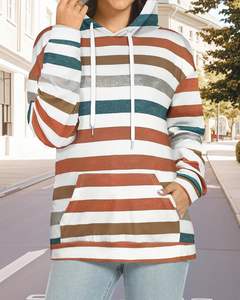 เสื้อฮู้ดผู้หญิงลายทางสีสันสดใส เสื้อสเวตเชิ้ตแขนยาว มีเชือกผูก เสื้อคลุมแบบสวม มีกระเป๋า เสื้อทรงหลวมสบายๆ - Product Image 6