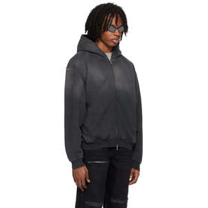 URBANGAZER INDUSTRIES Sudadera con capucha de doble cremallera para hombre, estilo vintage, corte regular, efecto desgastado por el sol, 500 g/m², forro polar con bordado de chenilla, abrigo de invierno - Product Image 2