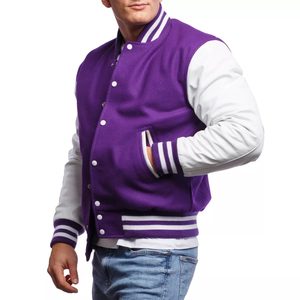 2026 Wholesale Custom Latest Designs <b>Purple</b> Long Sleeve Baseball <b>Varsity</b> <b>Jacket</b> Men Women Plain Blank Letterman <b>Jackets</b> - Product Image 3