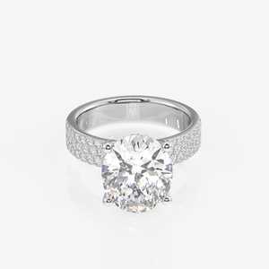 Oval Cut Moissanite Diamond Three Layer Pave Sterling Silver Prong Setting Colorless VVS1 Clarity Rhodium Plated IGC <b>Ring</b> - Product Image 1