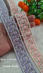 Custom made floral designed in blue and pink coloured floral laces with sequence work in 1.25 inch width for reselling purposes. - Product Image 4
