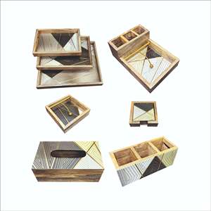 Artisanat plateau design imprimé feuille UV usage domestique plateau en MDF enduit d'émail plateau de service plateau décoratif en rotin en bois fabriqué en plastique - Product Image 1