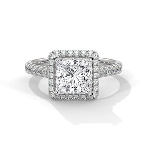 2.0ct Princess Cut Moissanite Halo <b>Solitaire</b> <b>Ring</b> 925 Sterling <b>Silver</b> Engagement Band - Product Image 1