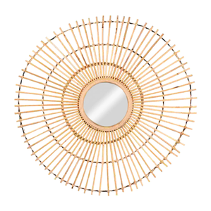 Espejo de ratán redondo de alta calidad hecho a mano con diseño de dibujos animados, artesanía de madera elegante para decoración de pared - Product Image 1